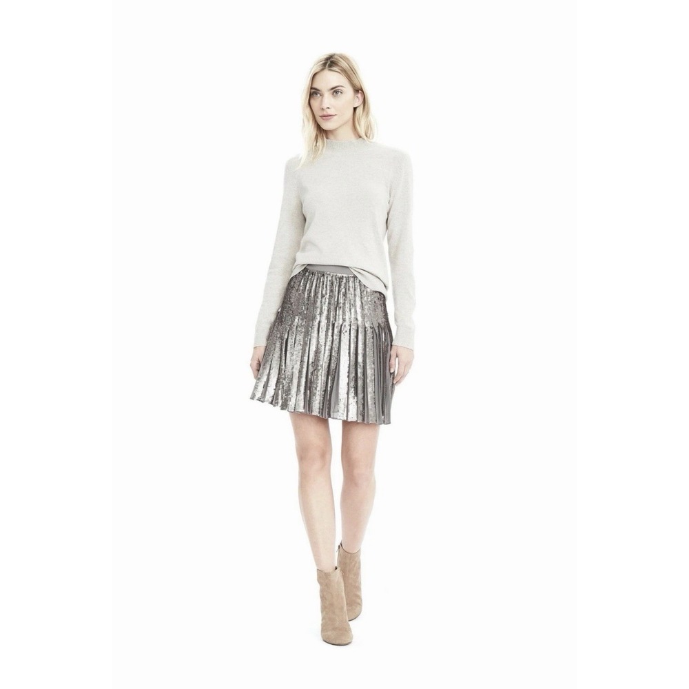 Banana Republic Sequin Pleated Skirt Taupe Silver Party Festival Boho Sz 12 NWT‎